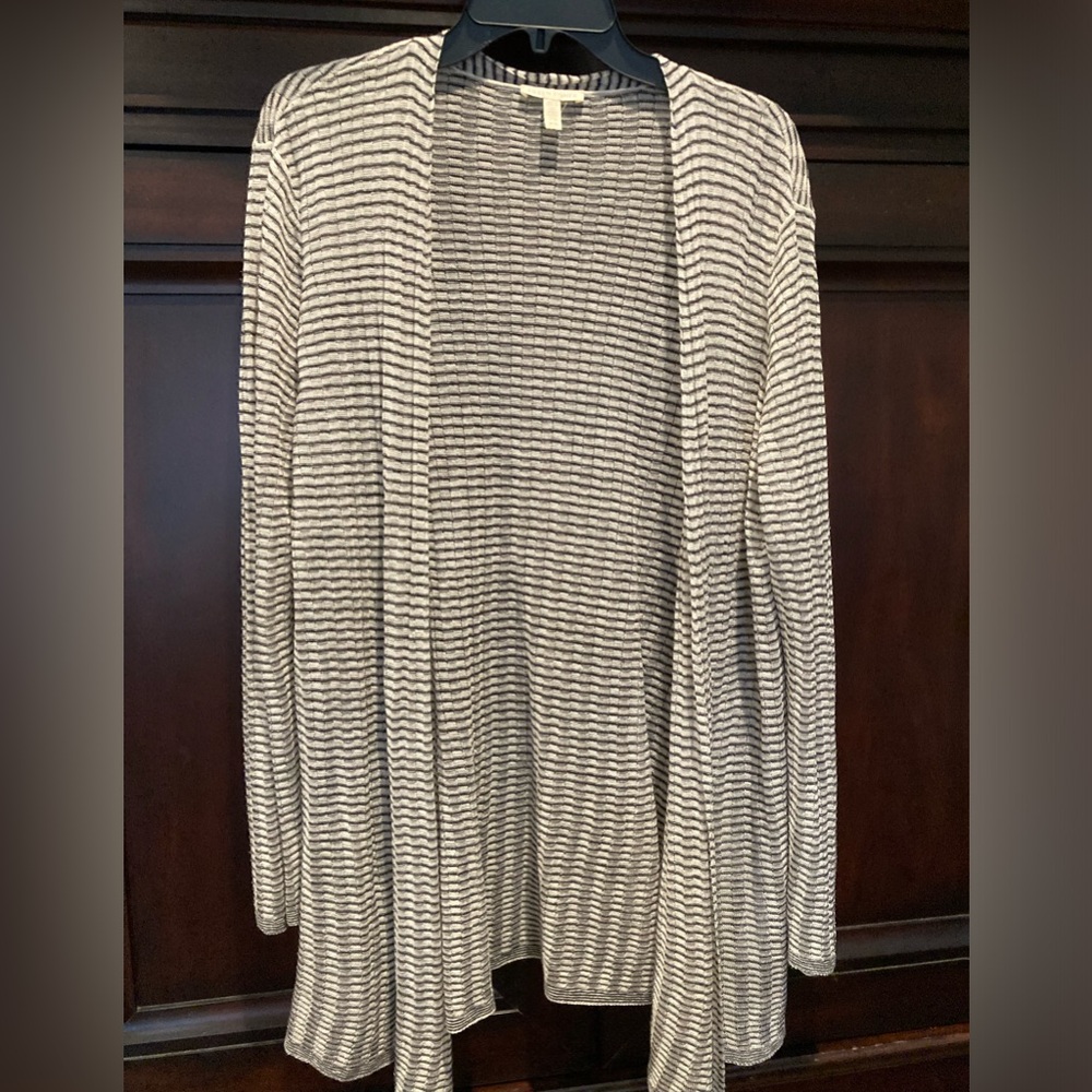 Eileen Fisher Striped Gray Women's open Cardigan Sweater